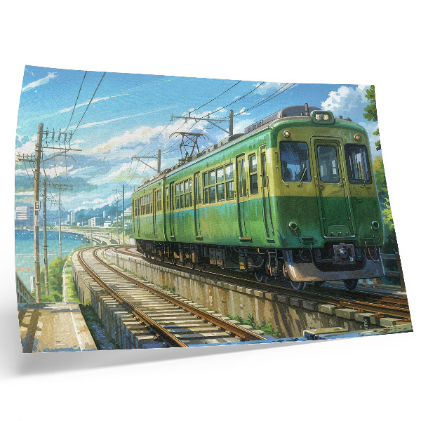 Decorative canvas print Illustrative train in a seaside landscape