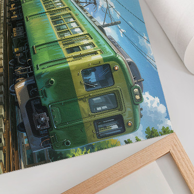 Decorative canvas print Illustrative train in a seaside landscape