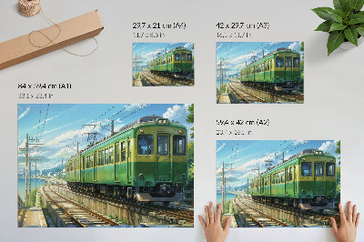 Decorative canvas print Illustrative train in a seaside landscape