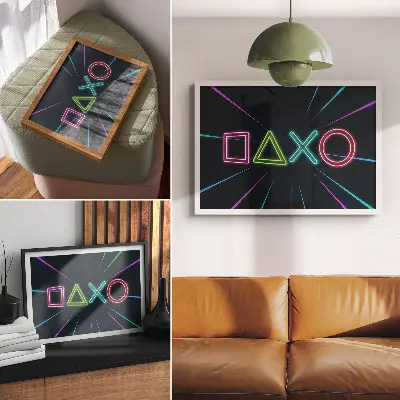 Photo canvas with a futuristic neon shapes design and dynamic colors