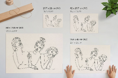 Decorative canvas print Black and white lines, delicacy, intimacy of the characters