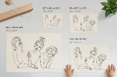 Decorative canvas print featuring black and white lines depicting delicacy and the intimacy of the characters