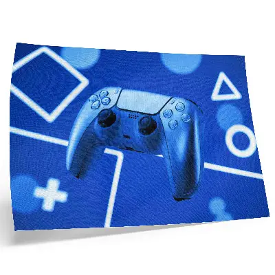 Photo canvas game controller with a blue geometric background