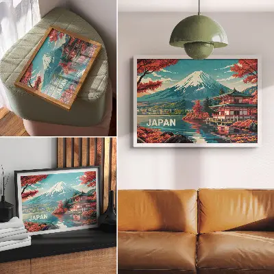Photo canvas featuring a colorful Japanese mountain lake scene