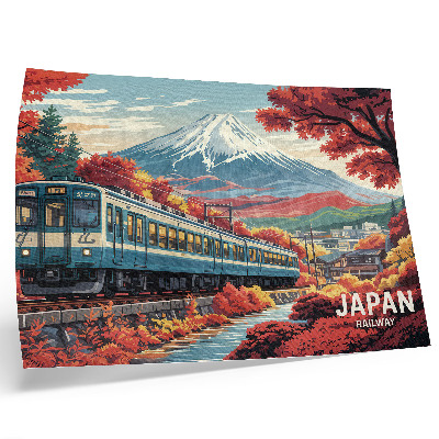 Decorative canvas print A train against the backdrop of mountains and the autumn colors of nature