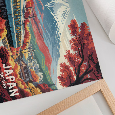 Decorative canvas print A train against the backdrop of mountains and the autumn colors of nature