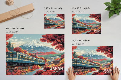 Decorative canvas print A train against the backdrop of mountains and the autumn colors of nature