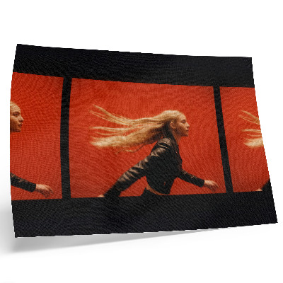 Poster Three shots of running, red background, modern energy
