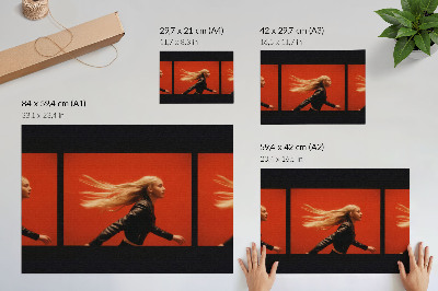 Poster Three shots of running, red background, modern energy