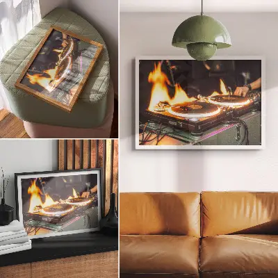 Photo canvas energetic mix of flames and electronics