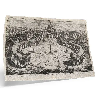 Decorative canvas print featuring the courtyard in front of the Vatican with two long curved colonnades topped with sculptures