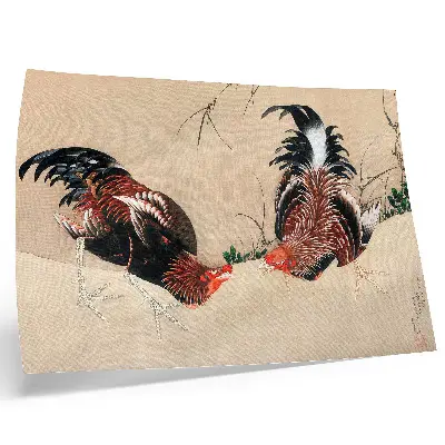 Katsushika Hokusai Roosters canvas print decorative wall art of the 1838 painting