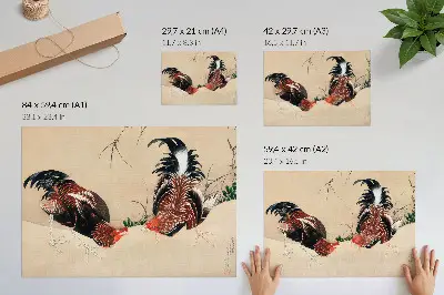 Katsushika Hokusai Roosters canvas print decorative wall art of the 1838 painting