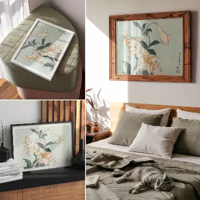 Photo canvas high resolution print of Lilies by Katsushika Hokusai circa 1833–1834