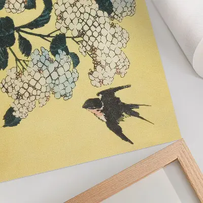 Photo canvas featuring Hydrangea and the Swallow by Hokusai from 1833