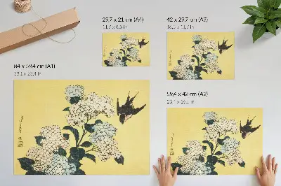 Photo canvas featuring Hydrangea and the Swallow by Hokusai from 1833