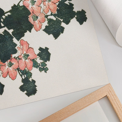 Decorative canvas print Red Roses and a Bird by Katsushiki Hokusai (1760–1849), vintage Japanese woodblock print