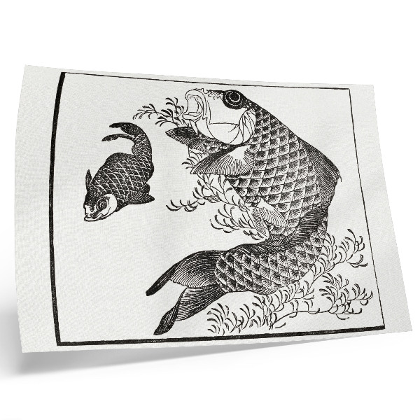 Decorative canvas print Hokusai's Carp, a Japanese animal illustration