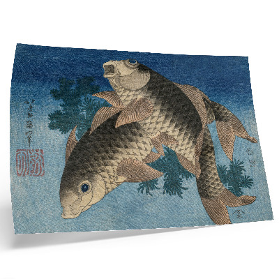 Poster Carp Swimming Among the Seaweeds (1831) – Japanese illustration of a fish