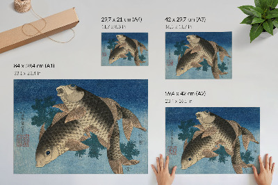 Poster Carp Swimming Among the Seaweeds (1831) – Japanese illustration of a fish