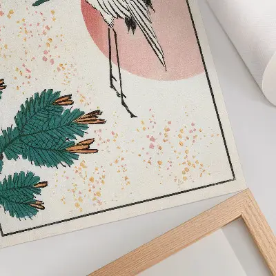 Japanese crane woodcut canvas print decorative 1826–1869 artwork