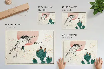 Japanese crane woodcut canvas print decorative 1826–1869 artwork