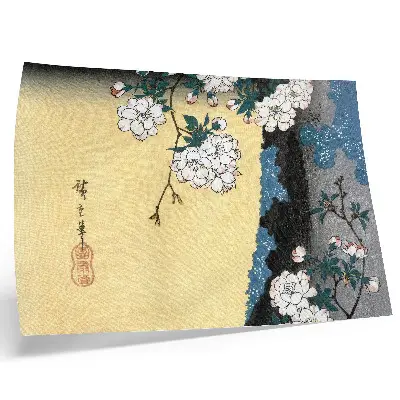 Photo canvas featuring the 1837 vintage Japanese woodblock print of cherry blossoms by Utagawa Hiroshige