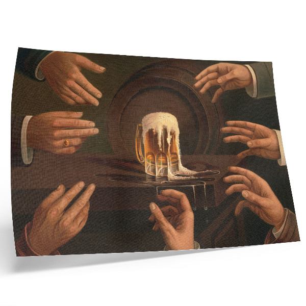 Poster Seven male hands surrounding a mug of beer