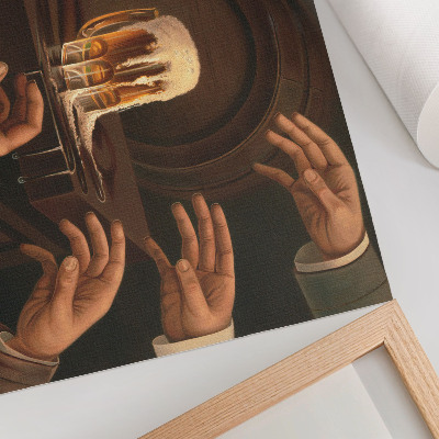 Poster Seven male hands surrounding a mug of beer