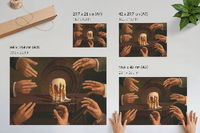 Poster Seven male hands surrounding a mug of beer