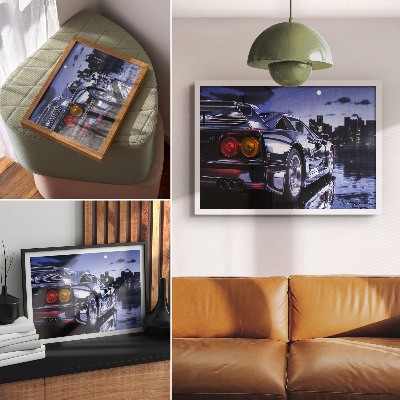 Decorative canvas print A sports car in an urban landscape at night