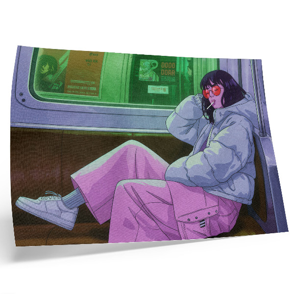 Poster Stylish figure on the tram with pink trousers