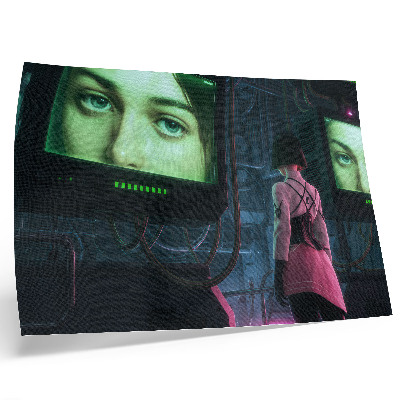 Decorative canvas print Interacting with a digital image of a woman