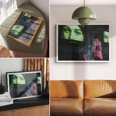 Decorative canvas print featuring a woman in a digital art style