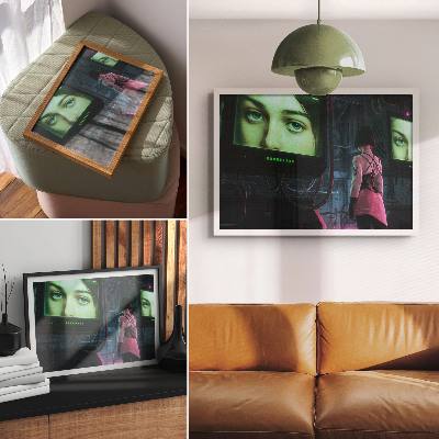 Decorative canvas print Interacting with a digital image of a woman