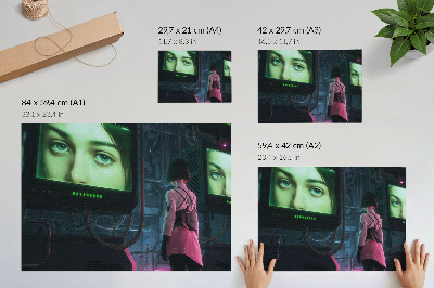 Decorative canvas print Interacting with a digital image of a woman