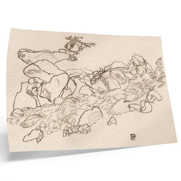 Photo canvas Mountain Stream 1917 by Egon Schiele line drawing from The MET museum collection