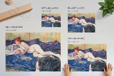 Poster Naked woman showing breasts, vintage erotic art by Henri de Toulouse-Lautrec
