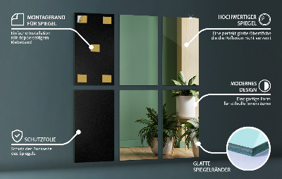 Tiled wall mirror rectangular self-adhesive