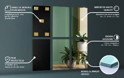 Tiled wall mirror rectangular self-adhesive