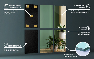 Tiled wall mirror rectangular self-adhesive