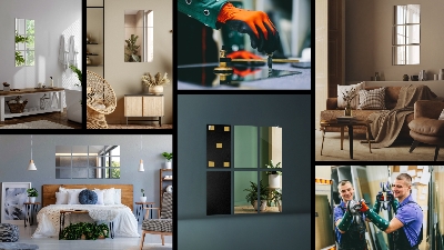 Tiled wall mirror rectangular self-adhesive