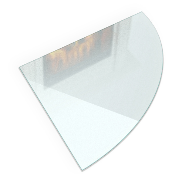 Glass wood burner hearth Quarter-circle semi-transparent
