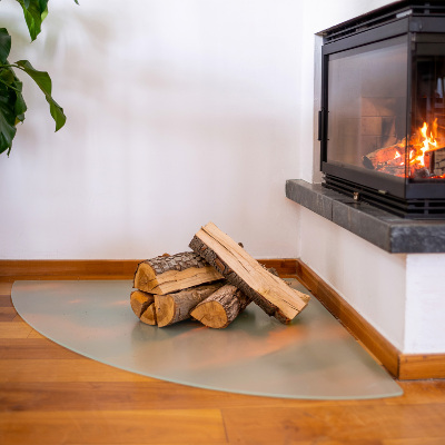 Glass wood burner hearth Quarter-circle semi-transparent