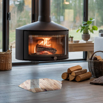 Glass wood burner hearth Wooden pattern in a geometric arrangement