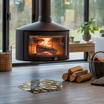 Glass hearth for log burner Modern shapes with a wooden accent