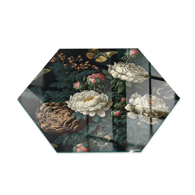 Glass hearth plate Floral motif with butterflies