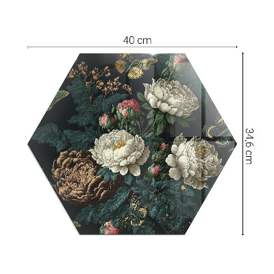 Glass hearth plate Floral motif with butterflies