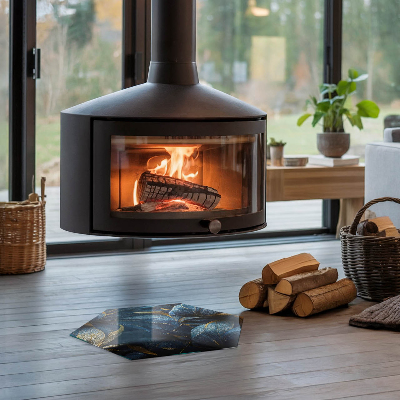 Glass wood burner hearth Stylish leaves in the structure