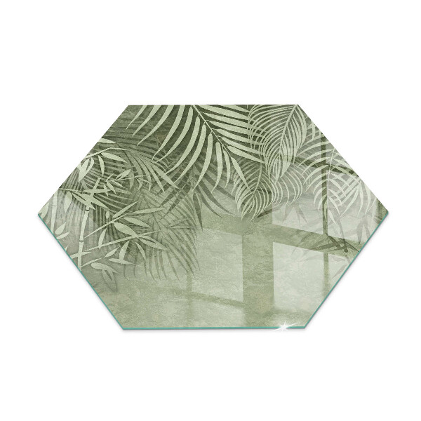 Glass hearth plate Tropical leaves on the background